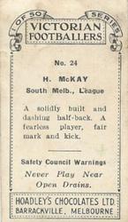1934 Hoadley's Victorian Footballers #24 Hec McKay Back